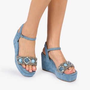 SANDALE dama Piele ECOLOGICA STRASURI SI PIETRE LF1012 Culoare: ALBASTRU - Img 2