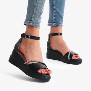 SANDALE DIN PIELE ECOLOGICA CU PLATFORMA LF07828 NEGRU
