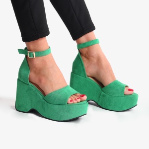 SANDALE DIN PIELE ECOLOGICA INTOARSA CU PLATFORMA LF0737 Verde