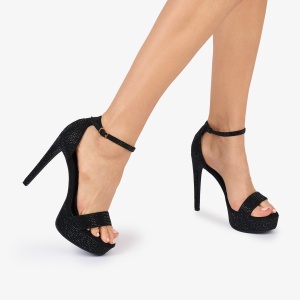 SANDALE ELEGANTE dama din Piele ECOLOGICA CU STRASURI PE TOT LF1032 NEGRU - Img 3