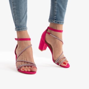 SANDALE ELEGANTE DIN PIELE ECOLOGICA Intoarsa Cu Toc Gros si strasuri LF0754 FUCSIA - Img 2