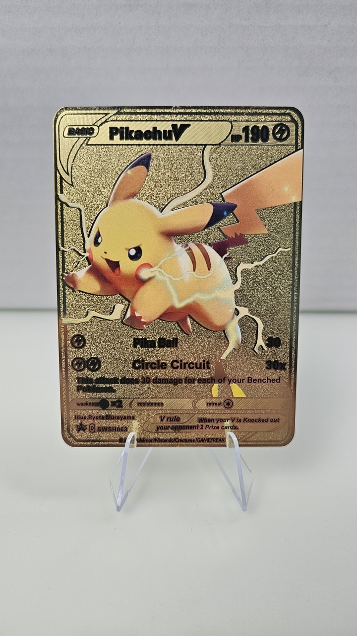 Order Gold Pikachu V Pokemon Card - PokMetal Card (Fan Art) Collectible Metal Card Order Gold Pikachu V Pokemon Card - PokMetal Card (Fan Art) Collectible Metal Card