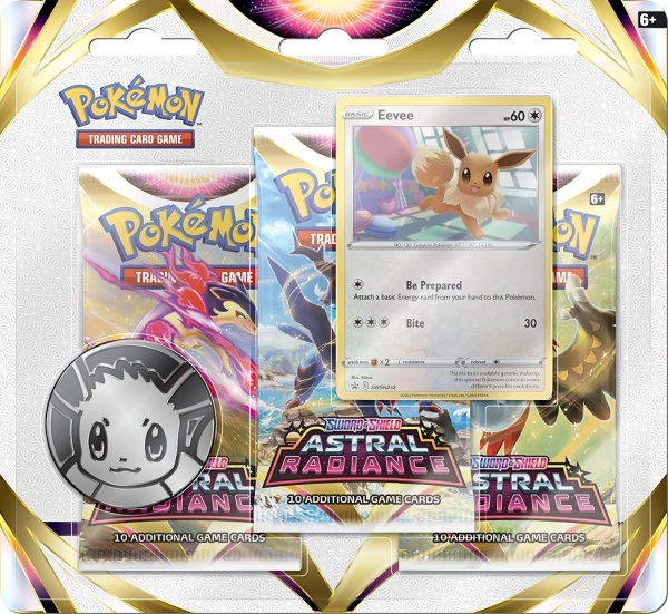 Pokémon TCG: Меч и щит - Астрално сияние 3 опаковки блистер - Eevee