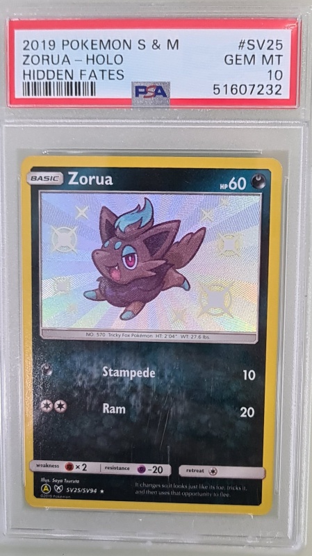 Zorua Pokemon Hidden Fates #SV25/SV94 PSA 10 Gem Mint Holo (Български)