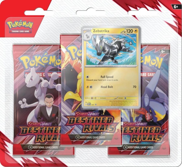 Блистер с 3 бустера Pokémon TCG Destined Rivals (Team Rocket) Промо Zebstrika - Scarlet &amp; Violet sv10 (En)