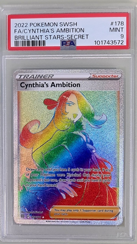 Cynthia's Ambition RR Монетна 9 #178/172 Full Rainbow Рядко (Английски) PSA 9 GEM MT