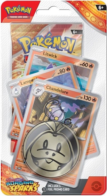 Покемон TCG комплект карти: Scarlet &amp; Violet 8 Surging Sparks Premium Checklane Checklane Блистер - Chandelure