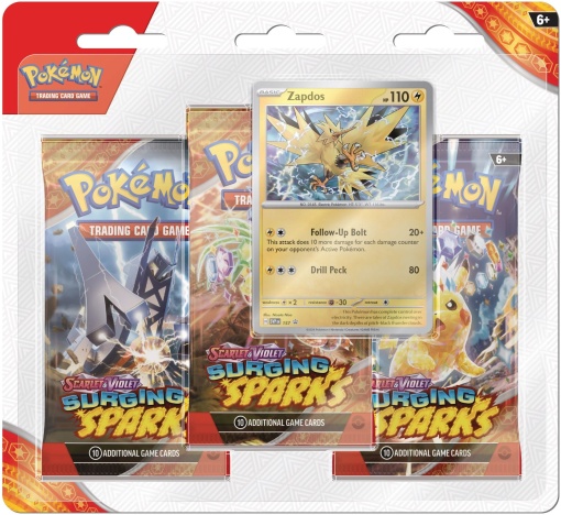 Комплект Pokémon TCG: Scarlet &amp; Violet 8 Surging Sparks 3 Pack Блистер - Zapdos Промо карта