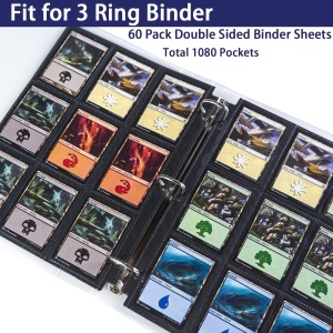 1 комплект - 18 джоба Черни ръкави за карти за търговия Binder Sheets, двустранно сгъстени ръкави за игрални карти за 3 Ring Binder, 9 джоба Side Loading Side Page Protector за Pokemon, MTG, Yu-Gi-Oh! - Img 2