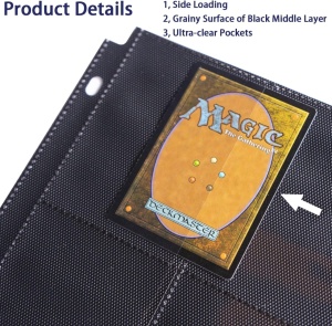 60 Packs - 1080 Pockets Black Trading Card Sleeves Binder Sheets, Double Sided Thicken Game Card Sleeves for 3 Ring Binder, 9 Pocket Side Loading Page Protector for Pokemon, MTG, Yu-Gi-Oh! - Img 4