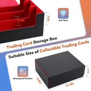 Caixa de armazenamento premium para cartas colecionáveis Pokémon, exterior em couro, interior em veludo, fecho magnético (vermelho - preto) - Img 3