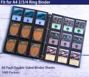 1 комплект - 18 джоба Черни ръкави за карти за търговия Binder Sheets, двустранно сгъстени ръкави за игрални карти за 3 Ring Binder, 9 джоба Side Loading Side Page Protector за Pokemon, MTG, Yu-Gi-Oh! - Img 6