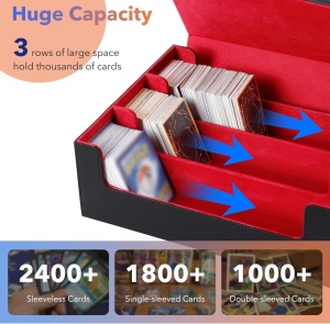Caixa de armazenamento premium para cartas colecionáveis Pokémon, exterior em couro, interior em veludo, fecho magnético (vermelho - preto) - Img 2