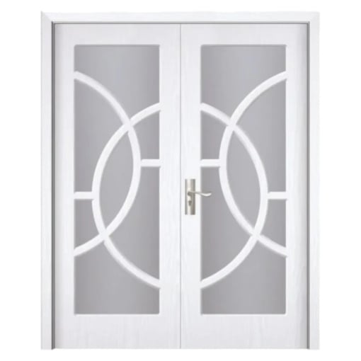 Novo Doors ND220 MDF SZABVÁNY dupla beltéri ajtó, tömörfa kerettel, homokfújt üveggel, TELJES KÉSZLET, tokkal, kilincsekkel és zsanérokkal együtt