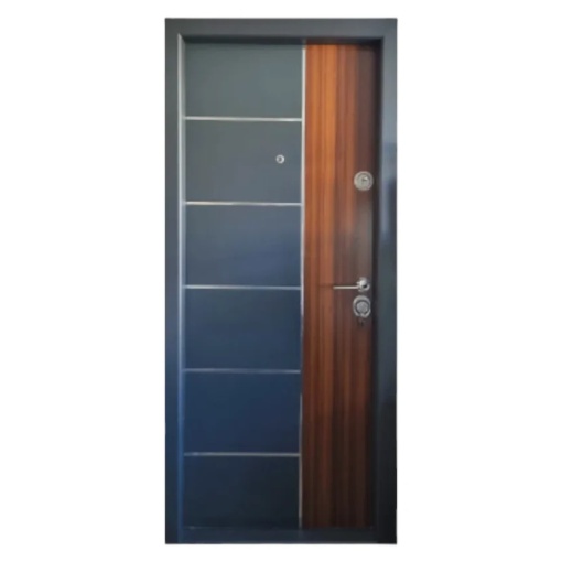 kültéri bejárati ajtó Novo Doors NDS08 házakhoz antracitszürke színben, tölgy betéttel, balra nyíló