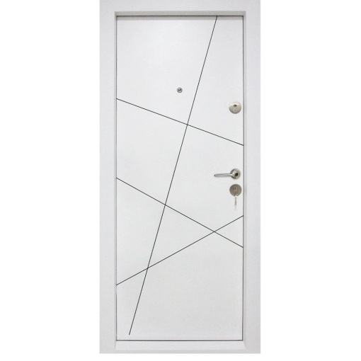 Lakásajtó fémajtó szigeteléssel és kukucskálóval Novo Doors First Class NDS11, Balra és Jobbra Nyíló, Méret 200X88 cm, Lemez 12 mm, Teljes Készlet, Fehér