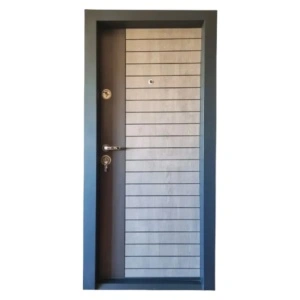 Fém lakásbejárati ajtó szigeteléssel és kitekintővel Novo Doors First Class NDFC19, balos/jobbos nyitással, Méret 200X88 cm, acéllemez 1.2 mm, komplett készlet, antracitszürke cu gri deschis