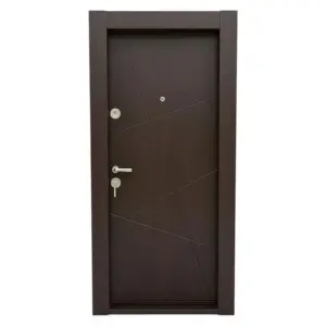 Fém lakásbejárati ajtó szigeteléssel és kitekintővel Novo Doors First Class NDS18W, burkolt tokkal és PVC fóliával, balos/jobbos nyitással, Méret 200X88 cm, acéllemez 1.2 mm, komplett készlet, wenge