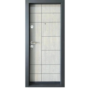 Usa metalica de apartament Novo Doors NDS01 de culoare Gri deschis cu deschidere pe Stanga
