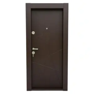 Fém lakásbejárati ajtó szigeteléssel és kitekintővel Novo Doors First Class NDS18W, burkolt tokkal és PVC fóliával, balos/jobbos nyitással, Méret 200X88 cm, acéllemez 1.2 mm, komplett készlet, wenge