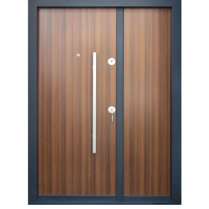 Usa metalica dubla de exterior Novo Doors NDS1400 de culoare Nuc cu deschidere pe Stanga