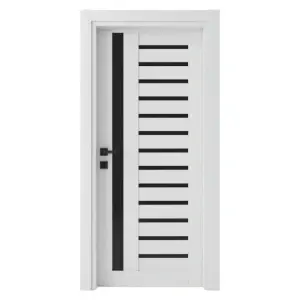 Usa de interior din MDF cu cadru din lemn masiv Novo Doors NDM01 cu sticla neagra mata de culoare Alb mat