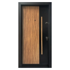 Usa metalica de exterior Novo Doors NDA3 de culoare Negru perlat cu stejar deschis cu deschidere pe Stanga
