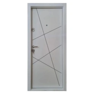 Fém lakásbejárati ajtó szigeteléssel és kitekintővel Novo Doors First Class NDFC20, balos/jobbos nyitással, Méret 200X88 cm, acéllemez 1.2 mm, komplett készlet, fehér