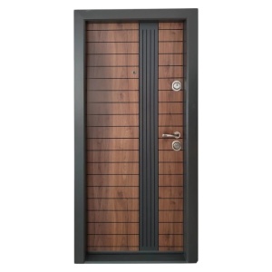 Novo Doors NDS20 kültéri bejárati fém ajtó lakásba wenge színben, bal oldalon antracitszürke betétnyílással