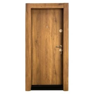 Novo Doors NDS16 kültéri bejárati fém ajtó lakásba természetes világos tölgy színben, bal nyílással