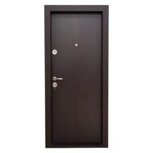 Fém lakásbejárati ajtó szigeteléssel és kitekintővel Novo Doors First Class NDS31, balos/jobbos nyitással, Méret 200X88 cm, acéllemez 1.2 mm, komplett készlet, wenge