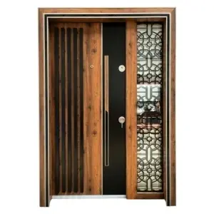Usa metalica dubla de exterior Novo Doors NDS1000 de culoare Stejar Auriu cu deschidere pe Stanga