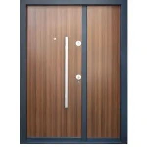 Usa metalica dubla de exterior Novo Doors NDS1200 de culoare Nuc cu deschidere pe Stanga