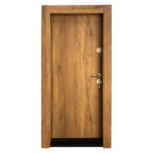 Novo Doors NDS16 kültéri bejárati fém ajtó lakásba természetes világos tölgy színben, bal nyílással