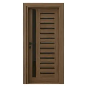 Usa de interior din MDF cu cadru din lemn masiv Novo Doors NDM01 cu sticla neagra mata de culoare Nuc