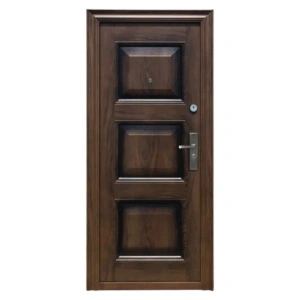 Novo Doors ND7002 kültéri bejárati fém ajtó házakhoz világosbarna színben, bal oldali nyílással