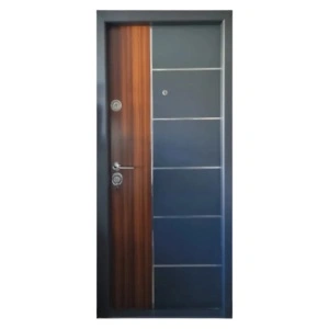 Fém bejárati ajtó szigeteléssel és kitekintővel Novo Doors NDS08, kompozit kivitel, 2 zárral, komplett készlet, családi házakhoz, antracitszürke cu betét Stejar