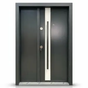 Usa metalica dubla de exterior Novo Doors NDA1D de culoare Gri Antracit si gri deschis cu deschidere pe Dreapta