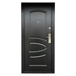 Usa metalica de exterior Novo Doors ND7005 pentruc casa si vila de culoare maron lovitura de ciocan cu deschidere pe stanga