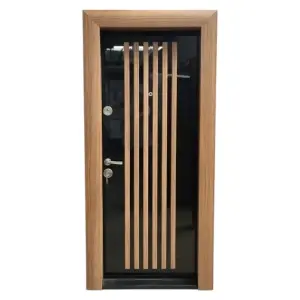 Usa metalica de apartament Novo Doors NDS45 de culoare Negru cu riflaj MDF Stejar cu deschidere pe Dreapta