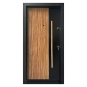 Usa metalica de exterior Novo Doors NDA3 de culoare Negru perlat cu stejar deschis cu deschidere pe Stanga