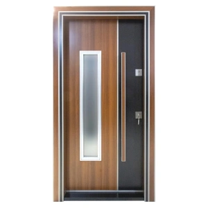 Usa metalica de exterior Novo Doors NDS1000S de culoare Nuc cu deschidere pe Stanga