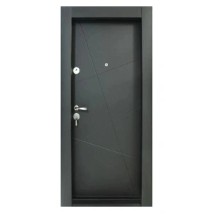 Fém lakásbejárati ajtó szigeteléssel és kitekintővel Novo Doors First Class NDS18, burkolt tokkal és PVC fóliával, balos/jobbos nyitással, Méret 200X88 cm, acéllemez 1.2 mm, komplett készlet, gyöngyfekete