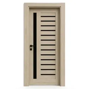 Usa de interior din MDF cu cadru din lemn masiv Novo Doors NDM01 cu sticla neagra mata de culoare Crem