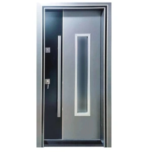 kültéri bejárati ajtó Novo Doors NDS1000S világosszürke színű házakhoz, rögzített üveggel, jobb nyitási irányú