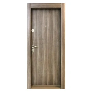 Fém lakásbejárati ajtó szigeteléssel és kitekintővel Novo Doors First Class NDS19, burkolt tokkal és PVC fóliával, balos/jobbos nyitással, Méret 200X88 cm, acéllemez 1.2 mm, komplett készlet, tanganika barna