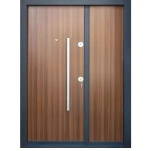 Usa metalica dubla de exterior Novo Doors NDS1200 de culoare Nuc cu deschidere pe Stanga