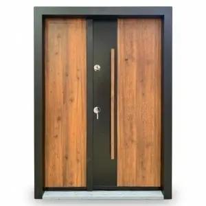 Usa metalica dubla de exterior Novo Doors NDA1D de culoare Negru perlat cu Stejar auriu cu deschidere pe Dreapta