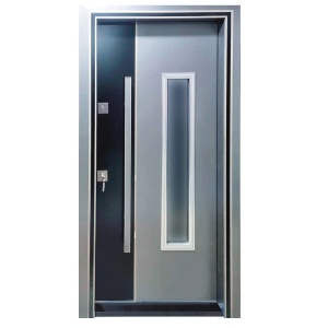 kültéri bejárati ajtó Novo Doors NDS1000S világosszürke színű házakhoz, rögzített üveggel, jobb nyitási irányú