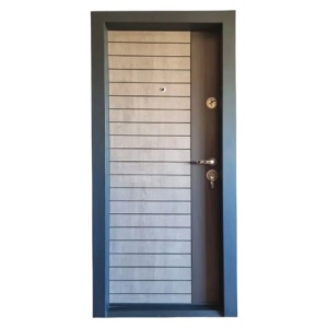 Novo Doors NDFC19 kültéri bejárati fém ajtó lakásba antracitszürke színben, bal oldalon világosszürke nyílással